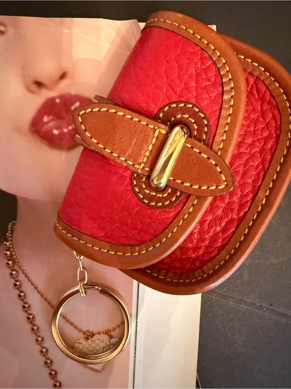 Dooney & Bourke Red and Brown Leather Key Pouch